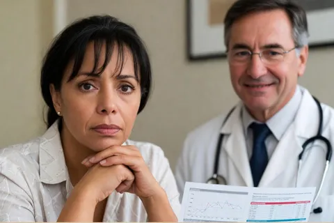 Mujer con lupus revisando resultados de exámenes con su cardiólogo, simbolizando manejo integral.